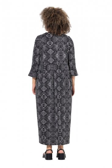 Ulla Popken 839518 Jurk met dierenprint en driekwartmouwen Antraciet - Maxi jurken - Maxi jurken in grote maten
