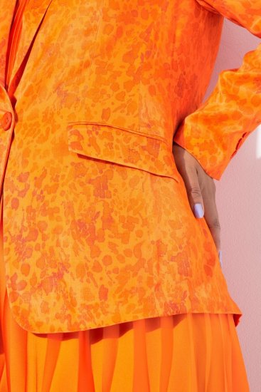 Ulla Popken 839607 Satijnen blazer met print Lichtoranje - Blazers - Blazers in grote maten voor dames