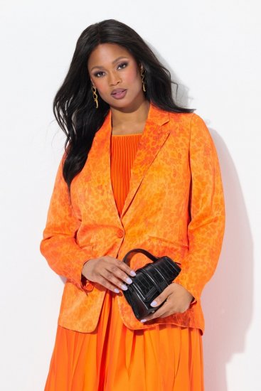 Ulla Popken 839607 Satijnen blazer met print Lichtoranje - Blazers - Blazers in grote maten voor dames
