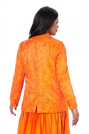 Ulla Popken 839607 Satijnen blazer met print Lichtoranje - Blazers - Blazers in grote maten voor dames