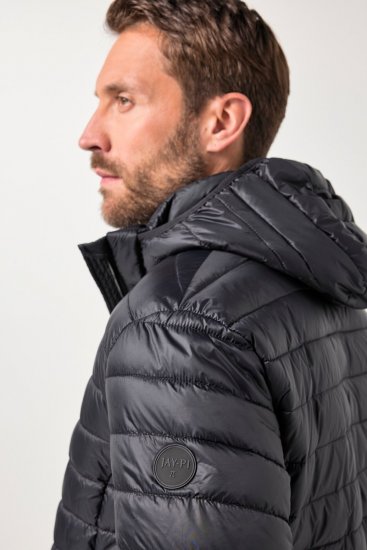 JAY-PI Lightly Quilted Jacket with a Hoodie Black - Jassen - Grote Maten Herenjassen
