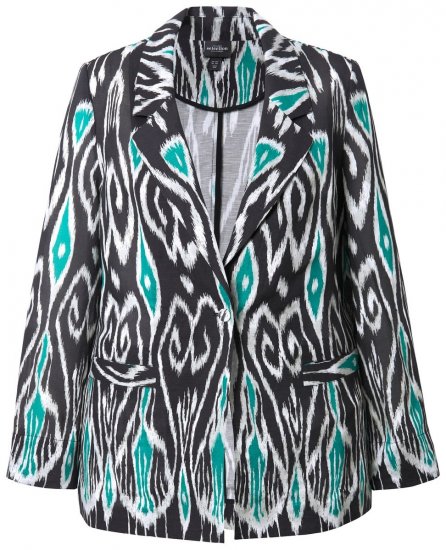 Ulla Popken 839961 Blazer met print van linnenmix Zwart - Blazers - Blazers in grote maten voor dames