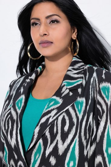 Ulla Popken 839961 Blazer met print van linnenmix Zwart - Blazers - Blazers in grote maten voor dames