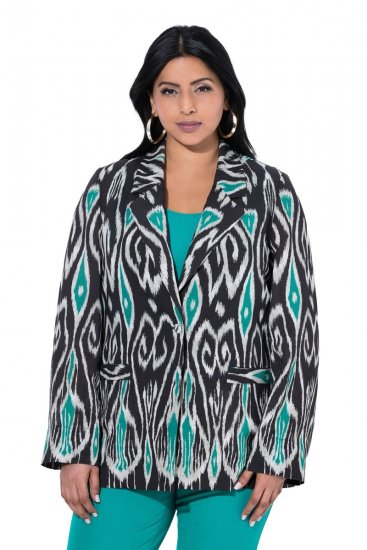 Ulla Popken 839961 Blazer met print van linnenmix Zwart - Blazers - Blazers in grote maten voor dames