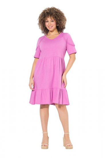 Ulla Popken 840115 Jersey jurk met korte mouwen Roze - Jersey jurken - 