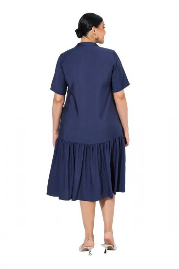 Ulla Popken 840367 Midi-jurk met korte mouwen en V-hals Donkerblauw - Midi jurken - Midi jurken in grote maten
