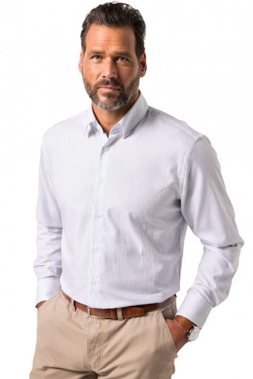 JP1880 Business Shirt Long Sleeve Striped Snow White - Overhemden - Overhemden Grote Maten Heren