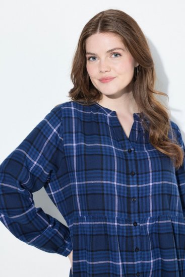 Ulla Popken 840929 Geruite jurk Donkerblauw - Midi jurken - Midi jurken in grote maten