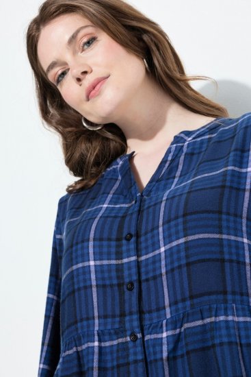 Ulla Popken 840929 Geruite jurk Donkerblauw - Midi jurken - Midi jurken in grote maten