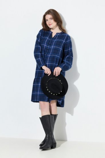 Ulla Popken 840929 Geruite jurk Donkerblauw - Midi jurken - Midi jurken in grote maten