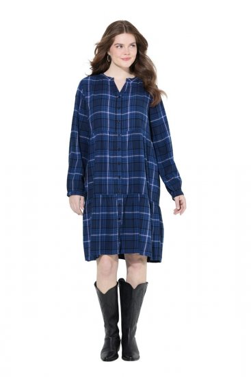 Ulla Popken 840929 Geruite jurk Donkerblauw - Midi jurken - Midi jurken in grote maten
