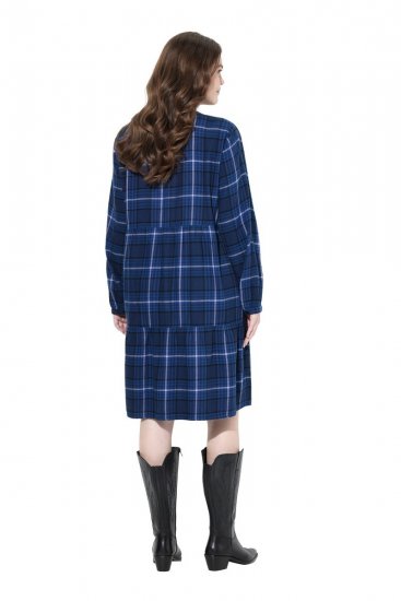 Ulla Popken 840929 Geruite jurk Donkerblauw - Midi jurken - Midi jurken in grote maten