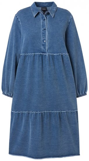 Ulla Popken 840972 Sweatjurk met ruches Indigo - Sweatjurken - 