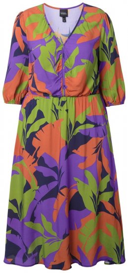 Ulla Popken 841034 Bedrukte jurk met driekwartmouwen Donkerblauw - Maxi jurken - Maxi jurken in grote maten