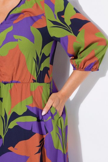 Ulla Popken 841034 Bedrukte jurk met driekwartmouwen Donkerblauw - Maxi jurken - Maxi jurken in grote maten