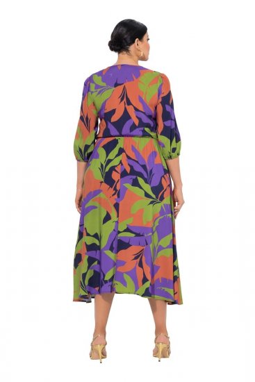 Ulla Popken 841034 Bedrukte jurk met driekwartmouwen Donkerblauw - Maxi jurken - Maxi jurken in grote maten