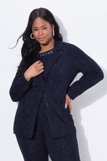 Ulla Popken 841163 Jersey blazer van jacquard Donkerblauw - Blazers - Blazers in grote maten voor dames