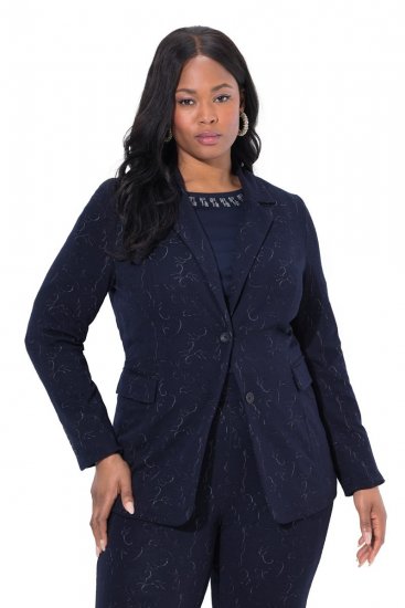 Ulla Popken 841163 Jersey blazer van jacquard Donkerblauw - Blazers - Blazers in grote maten voor dames