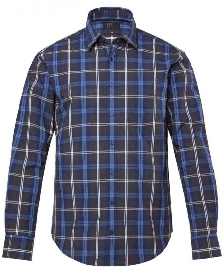 JP1880 Checked Shirt Long Sleeve Kent Collar Anthracite - Overhemden - Overhemden Grote Maten Heren