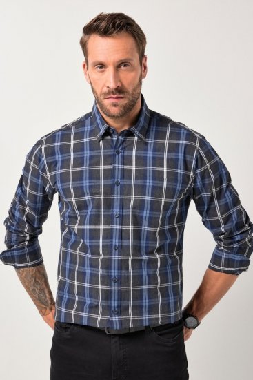 JP1880 Checked Shirt Long Sleeve Kent Collar Anthracite - Overhemden - Overhemden Grote Maten Heren