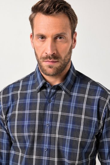 JP1880 Checked Shirt Long Sleeve Kent Collar Anthracite - Overhemden - Overhemden Grote Maten Heren