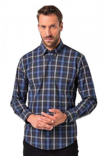 JP1880 Checked Shirt Long Sleeve Kent Collar Anthracite - Overhemden - Overhemden Grote Maten Heren