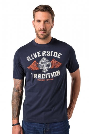 JP1880 T-Shirt Short Sleeve Chest Print Navy - T-shirts - Grote Maten T-shirts Heren