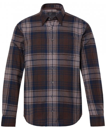 JP1880 Shirt Flannel Long Sleeve Dark Brown - Overhemden - Overhemden Grote Maten Heren