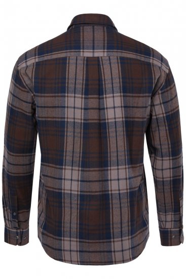 JP1880 Shirt Flannel Long Sleeve Dark Brown - Overhemden - Overhemden Grote Maten Heren