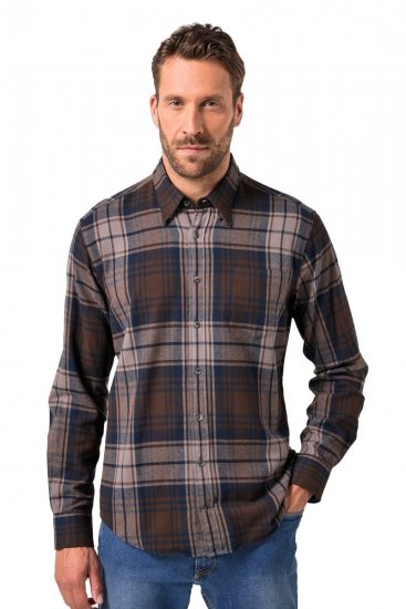 JP1880 Shirt Flannel Long Sleeve Dark Brown - Overhemden - Overhemden Grote Maten Heren