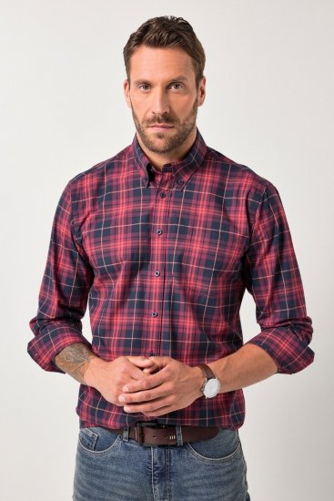 JP1880 Checked Shirt Long Sleeve Red - Overhemden - Overhemden Grote Maten Heren