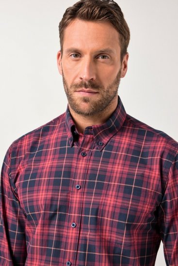 JP1880 Checked Shirt Long Sleeve Red - Overhemden - Overhemden Grote Maten Heren