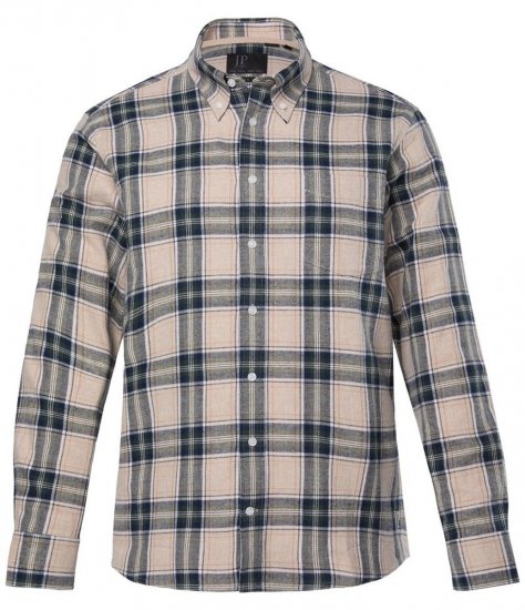 JP1880 Checked Flannel Shirt Long Sleeve Dark Dusty Pink - Overhemden - Overhemden Grote Maten Heren