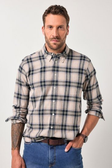 JP1880 Checked Flannel Shirt Long Sleeve Dark Dusty Pink - Overhemden - Overhemden Grote Maten Heren