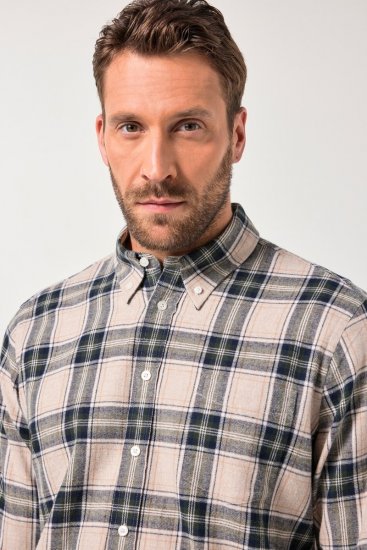 JP1880 Checked Flannel Shirt Long Sleeve Dark Dusty Pink - Overhemden - Overhemden Grote Maten Heren