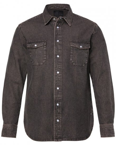 JP1880 Denim Shirt Flexnamic Dark Brown - Overhemden - Overhemden Grote Maten Heren