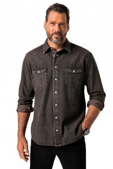 JP1880 Denim Shirt Flexnamic Dark Brown - Overhemden - Overhemden Grote Maten Heren