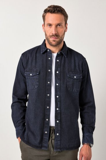 JP1880 Denim Shirt Flexnamic Long Sleeve Navy - Overhemden - Overhemden Grote Maten Heren