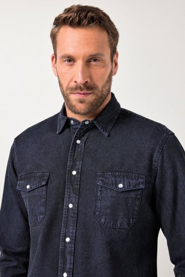JP1880 Denim Shirt Flexnamic Long Sleeve Navy - Overhemden - Overhemden Grote Maten Heren