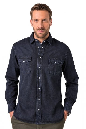 JP1880 Denim Shirt Flexnamic Long Sleeve Navy - Overhemden - Overhemden Grote Maten Heren