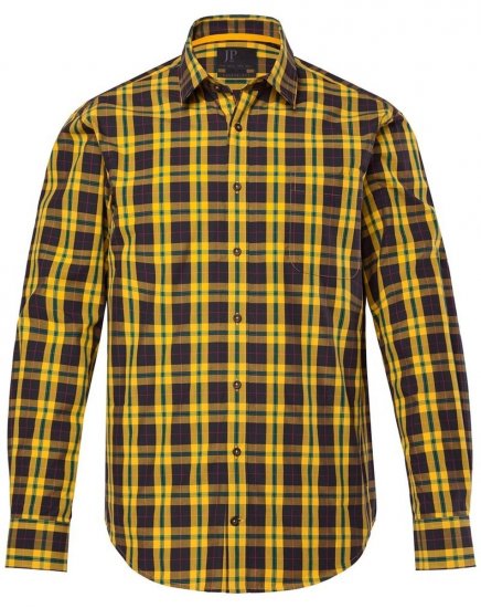 JP1880 Checked Shirt Long Sleeve Kent Collar Curry - Overhemden - Overhemden Grote Maten Heren