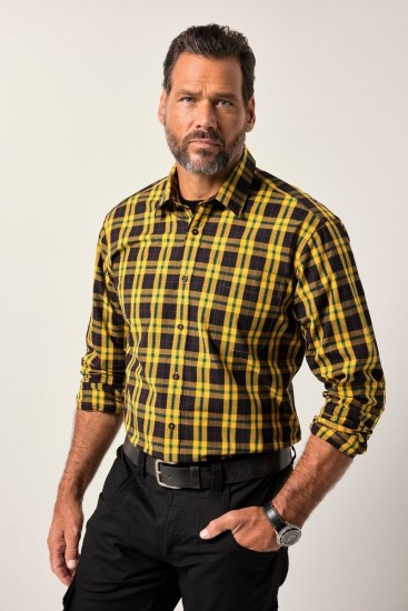 JP1880 Checked Shirt Long Sleeve Kent Collar Curry - Overhemden - Overhemden Grote Maten Heren