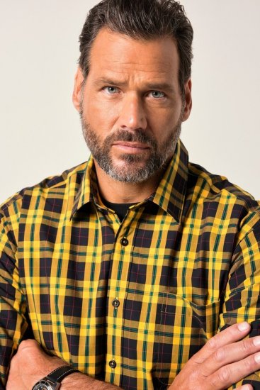 JP1880 Checked Shirt Long Sleeve Kent Collar Curry - Overhemden - Overhemden Grote Maten Heren