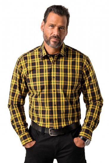 JP1880 Checked Shirt Long Sleeve Kent Collar Curry - Overhemden - Overhemden Grote Maten Heren