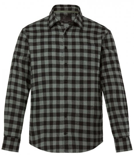 JP1880 Checked Flannel Shirt Long Sleeve Eucalyptus Green - Overhemden - Overhemden Grote Maten Heren