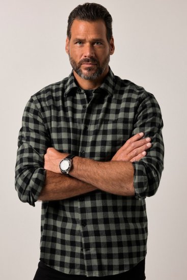 JP1880 Checked Flannel Shirt Long Sleeve Eucalyptus Green - Overhemden - Overhemden Grote Maten Heren