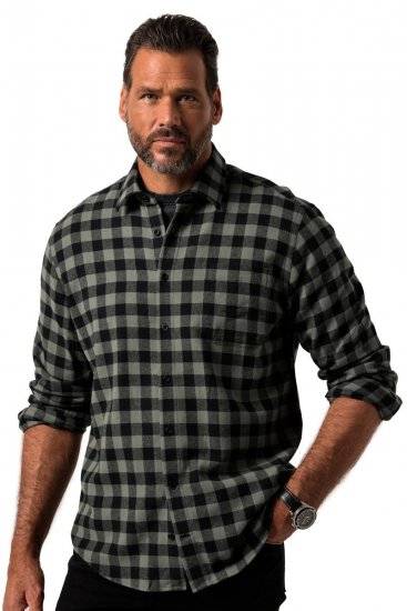 JP1880 Checked Flannel Shirt Long Sleeve Eucalyptus Green - Overhemden - Overhemden Grote Maten Heren