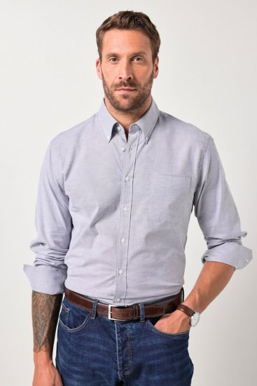 JP1880 Oxford Shirt Flexnamic Long Sleeve Grey - Overhemden - Overhemden Grote Maten Heren