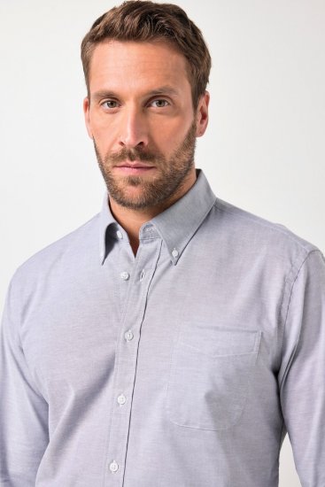 JP1880 Oxford Shirt Flexnamic Long Sleeve Grey - Overhemden - Overhemden Grote Maten Heren