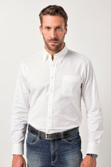 JP1880 Oxford Shirt Flexnamic Long Sleeve Snow White - Overhemden - Overhemden Grote Maten Heren